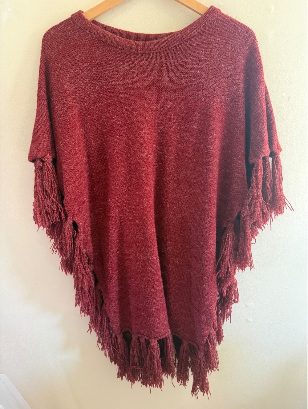 Do Everything In Love Red Fringe Poncho